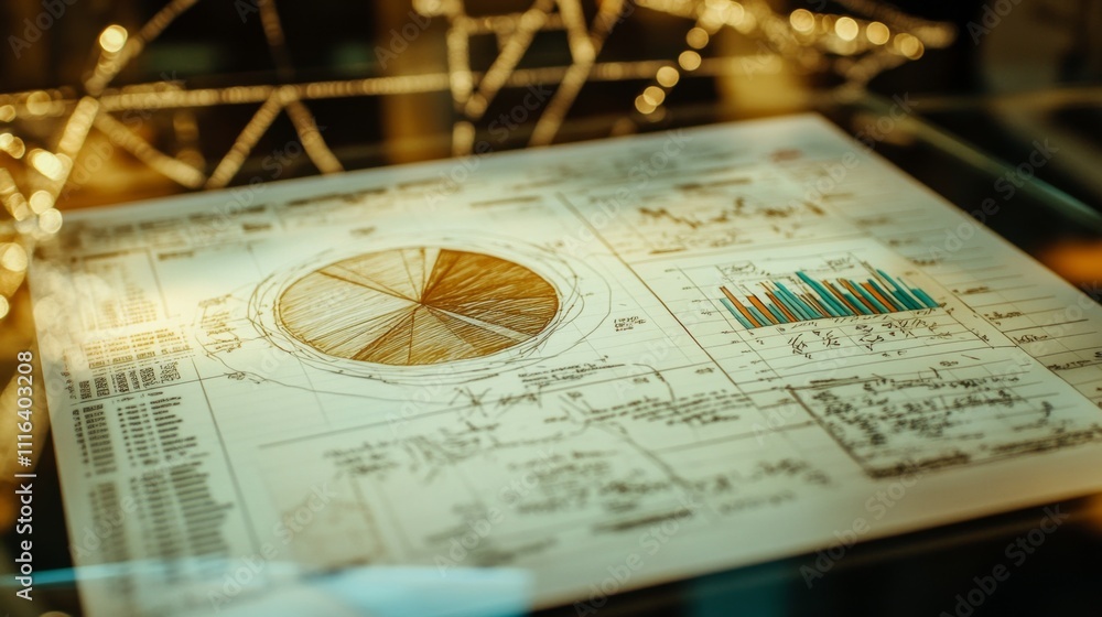 Poster detailed data visualization with charts and graphs on paper
