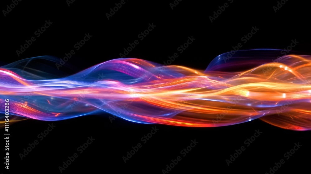 Poster abstract colorful light waves flowing in dark background design