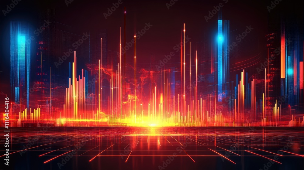 Poster vibrant data visualization with bright lines and colorful background