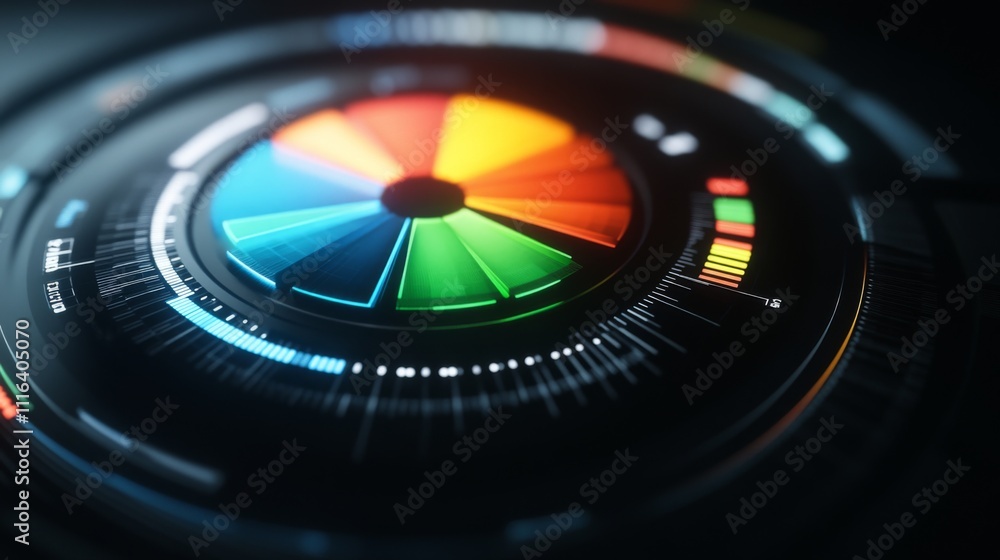 Poster colorful data visualization with geometric patterns and circular design