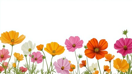 Fototapeta premium Vibrant meadow of colorful flowers under a clear sky, showcasing nature's beauty in a variety of hues.