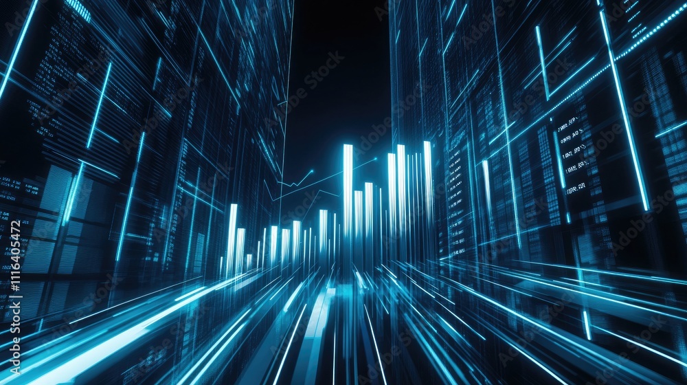 Aufkleber futuristic data visualization with neon light effects and graphs