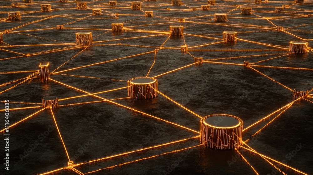 Poster abstract network structure with glowing lines and circular nodes