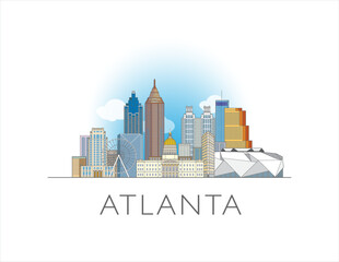 Obraz premium Atlanta city Georgia cityscape illustration skyline drawing