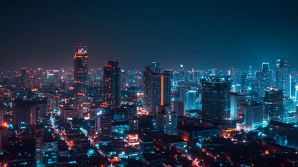 Obraz premium Vibrant Night Cityscape with Neon Lights and Skyscrapers
