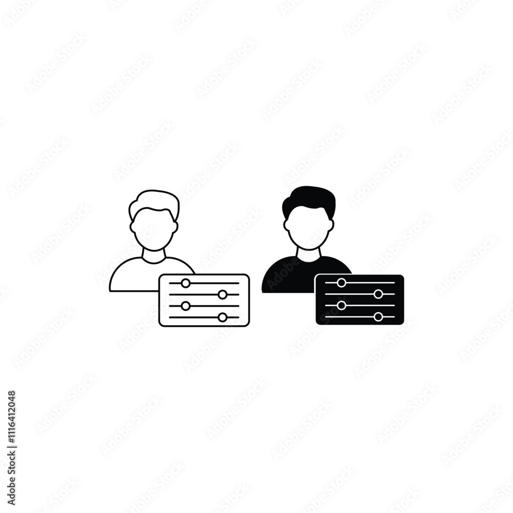 Poster account settings line and silhouette icon set. profile user settings black pictogram. control panel 