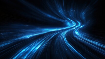 Abstract blue light beams cut through darkness, capturing a high-energy design full of dynamic motion