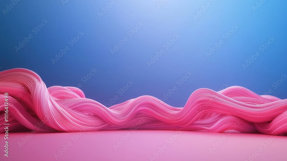 Poster a vibrant, abstract image featuring flowing pink fabric against a soft blue background, creating a v