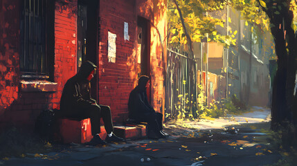 Fototapeta premium Opioid Use Disorder in Urban Settings: Navigating Addiction, Community Struggles, and the Road to Recovery