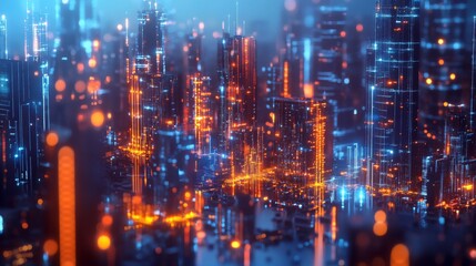 Fototapeta premium Futuristic Cityscape with Glowing Lights in Vibrant Urban Environment
