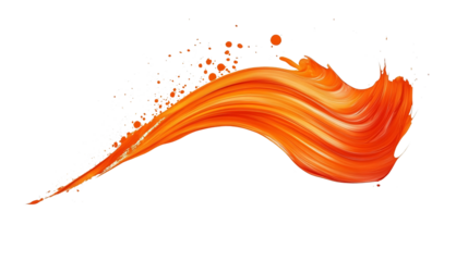Orange stroke of paint texture isolated on white & transparent a background.