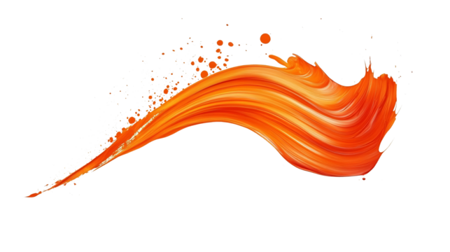 Orange stroke of paint texture isolated on white & transparent a background.
