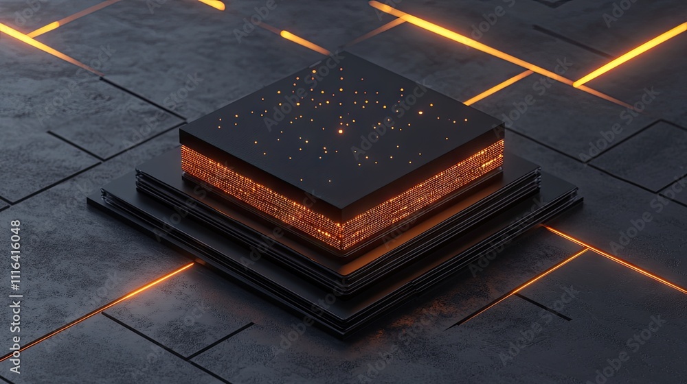Poster abstract technology design with glowing elements and dark background