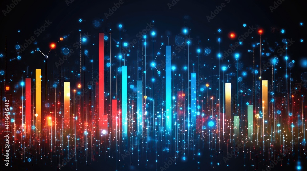 Poster colorful abstract data visualization with light effects and bokeh