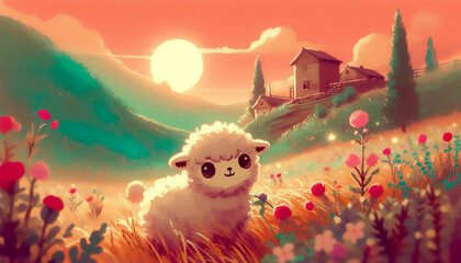 Fototapeta premium Cartoon drawing of a cute sheep