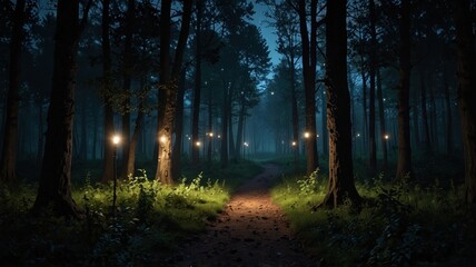 Obraz premium magical lights sparkling in mysterious fores