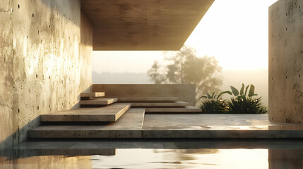 Sunrise Minimalist Concrete Architecture 3D Render