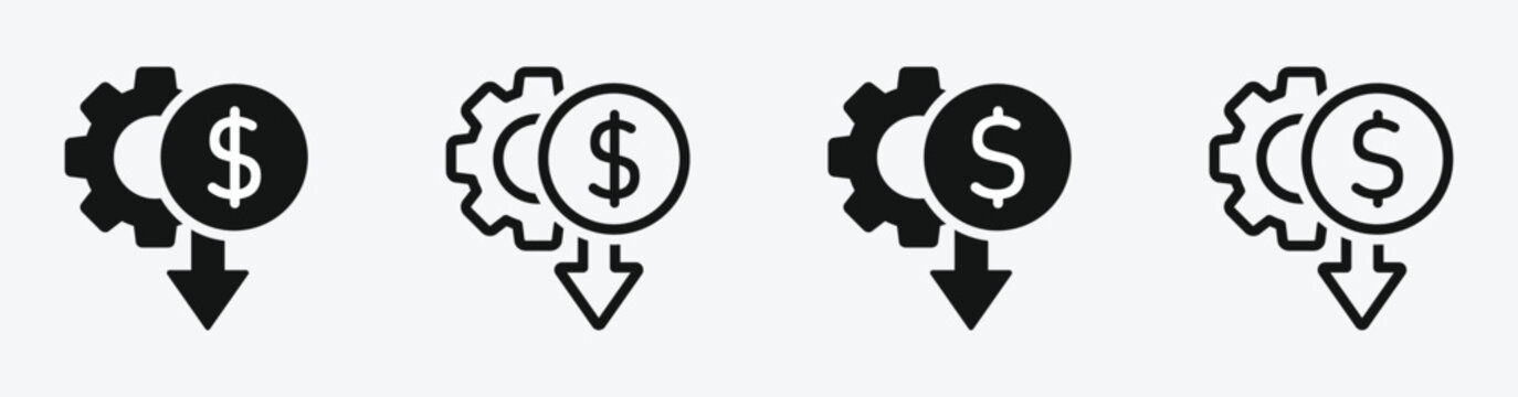 Manufacturing cost reduction vector icon set