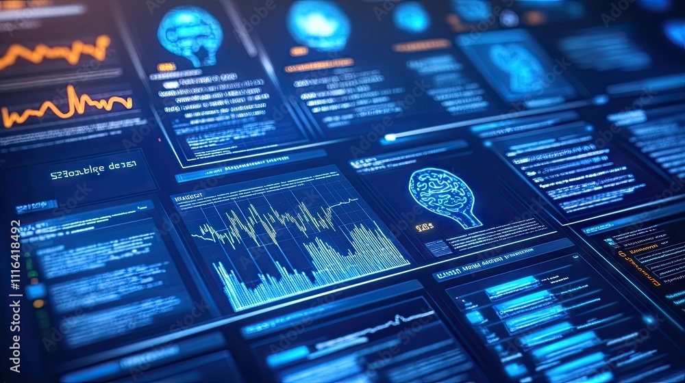 Poster advanced data visualization interface with graphs and charts