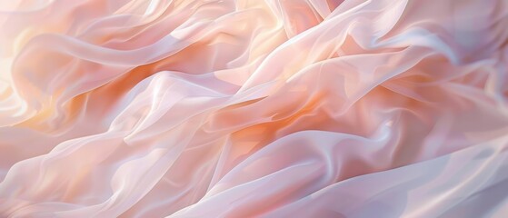 Fototapeta premium Soft pink and peach chiffon fabric elegantly draped, creating gentle waves and capturing a serene, ethereal beauty in light.