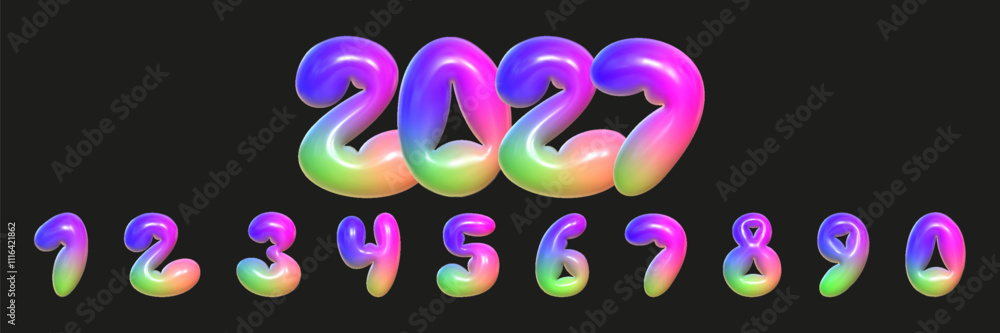 Poster three-dimensional numbers with a smooth multi-colored gradient. helium balloons 3d figures for child