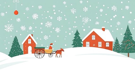 Santa Claus Riding a Horse-Drawn Carriage Through a Snowy Winter Landscape