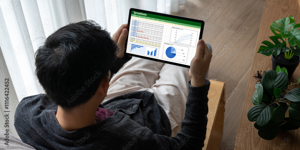 Poster spreadsheet document information financial startup concept. data and graphs in spreadsheet documents