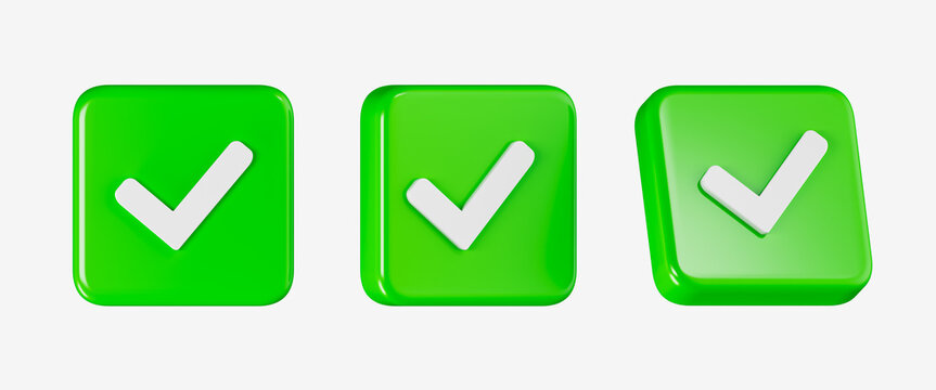 Check mark icon isolated over white background. 3d rendering. Accept aproved icon.