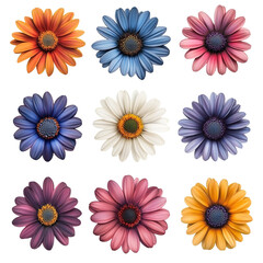 Set of daisy flower isolated on white & transparent a background.
