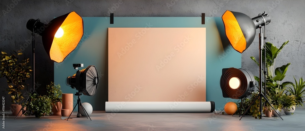 Aufkleber sparse and minimalist studio scene featuring an empty roll up banner dramatic directional lighting m
