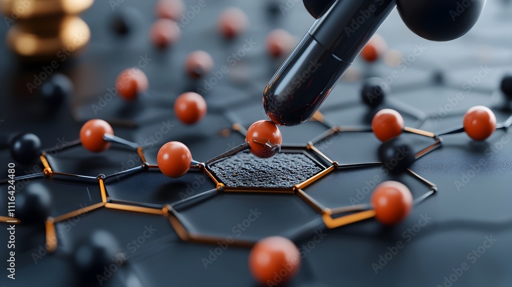 Poster detailed 3d rendered of a graphene atomic bonds grid in a clean minimalist flat design style