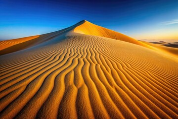 Naklejka premium Lone desert sand dune against a white backdrop showcases minimalist beauty, textured patterns of sand, inspiring urban exploration photography and evoking travel dreams in arid landscapes.