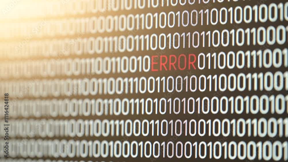 Aufkleber Error in binary code concept. Screen matrix with 1 and 0 digits, red error inscription between digits, visualized cyberspace error in code