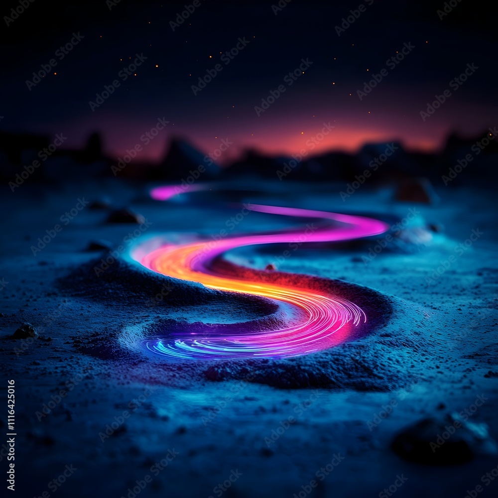 Poster mesmerizing pulsing fiber optic filaments creating a captivating display of light and shadow with sw