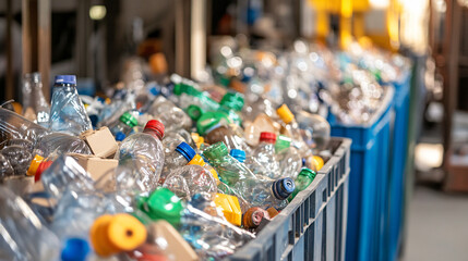 Fototapeta premium An eco-friendly recycling lab where advanced machinery sorts and processes recyclable materials into reusable products, helping to reduce waste and promote a circular economy.