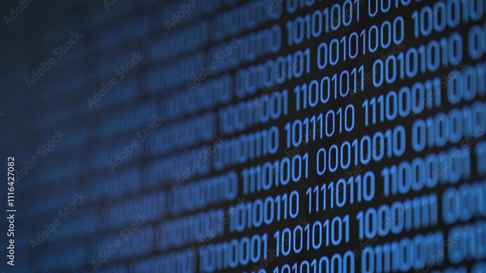 Aufkleber Cyberspace binary matrix visualized. Binary code flowing on screen, analysing data