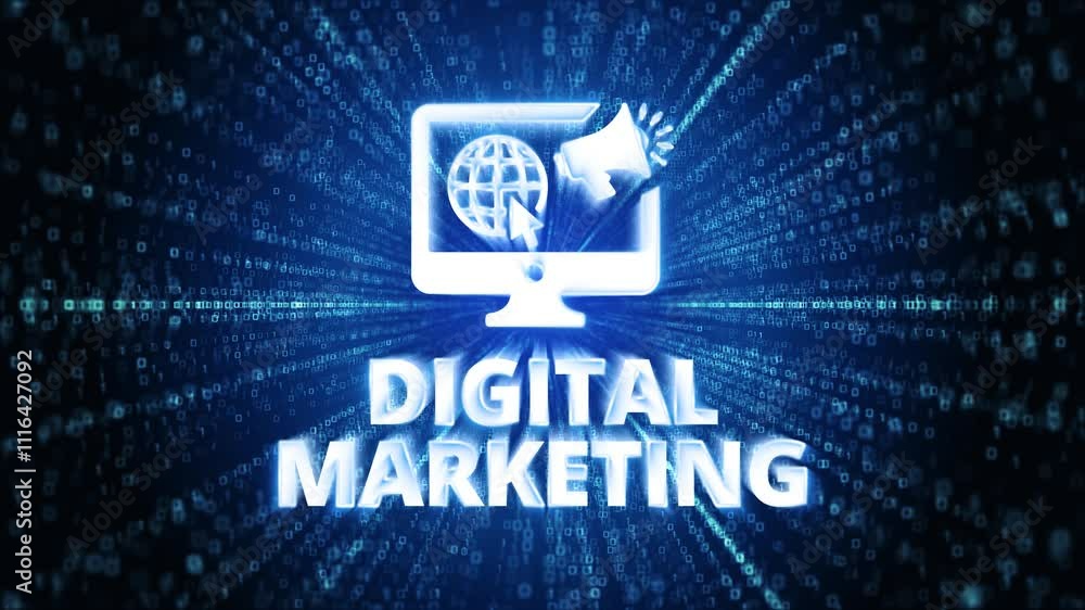 Poster digital marketing icon digital cyber space loop technology tunnel animation. new marketing and adver