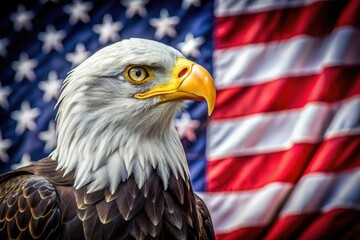 Majestic bald eagle soaring proudly against the American flag, embodying freedom and strength; a stunning tribute to nature, independence, and the spirit of American heritage.