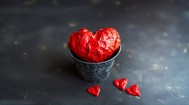 Love Broken hearts thrown into Trash Can. Concept of end love relationship, split-up and breakup. Hearts in garbage with copy space