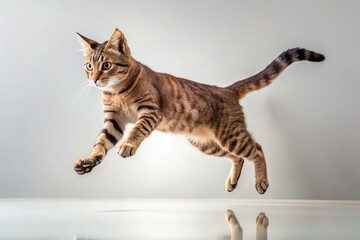 Minimalist Photography of a Jumping Shorthair Cat Isolated on Transparent Background, Perfect for Pet Lovers, Cat Enthusiasts, and Artistic Decor
