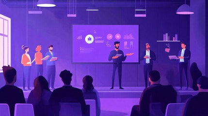 An entrepreneur presenting a business pitch to a group of venture capitalists, discussing market potential, scalability, and the unique selling points of a new product in development.
