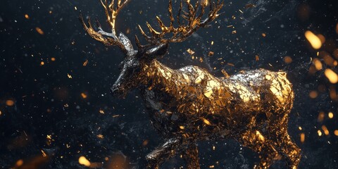 A Shattered Golden Deer Runs Through Embers