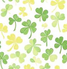 Fototapeta premium St patricks day seamless pattern of small shamrocks, green and yellow