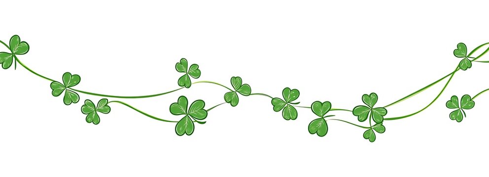 Simple vector line art shamrock banner with clover leaf lines, st patricks day concept