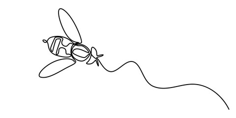 One Continuous Line Drawing of Bee Icon. Single Line Vector Illustration, Honey bee vector, one continuous line drawing of a honeybee.single line drawing of a flying bee. line art isolated on a white 