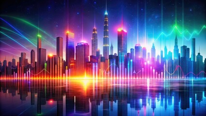Fototapeta premium Neon glow equalizer visuals capture dynamic sound waves, merging music with urban exploration photography, showcasing vibrant energy and rhythm in an innovative, eye-catching style.