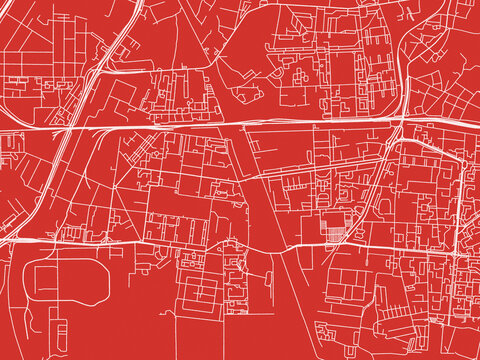 Christmas Map of Korolev, Russia in Snowy White on Festive Red Background.