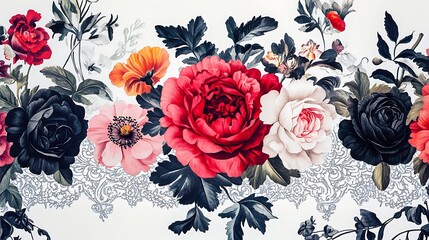 Vibrant Floral Bouquet with Dark Accents and Lace Detail