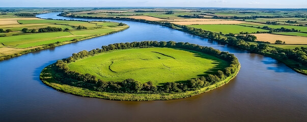 Aerial View River Island Landscape Photo