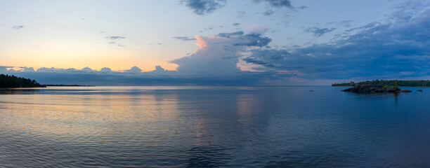 Blue Hour Panorama with Clouds Over Lake Superior